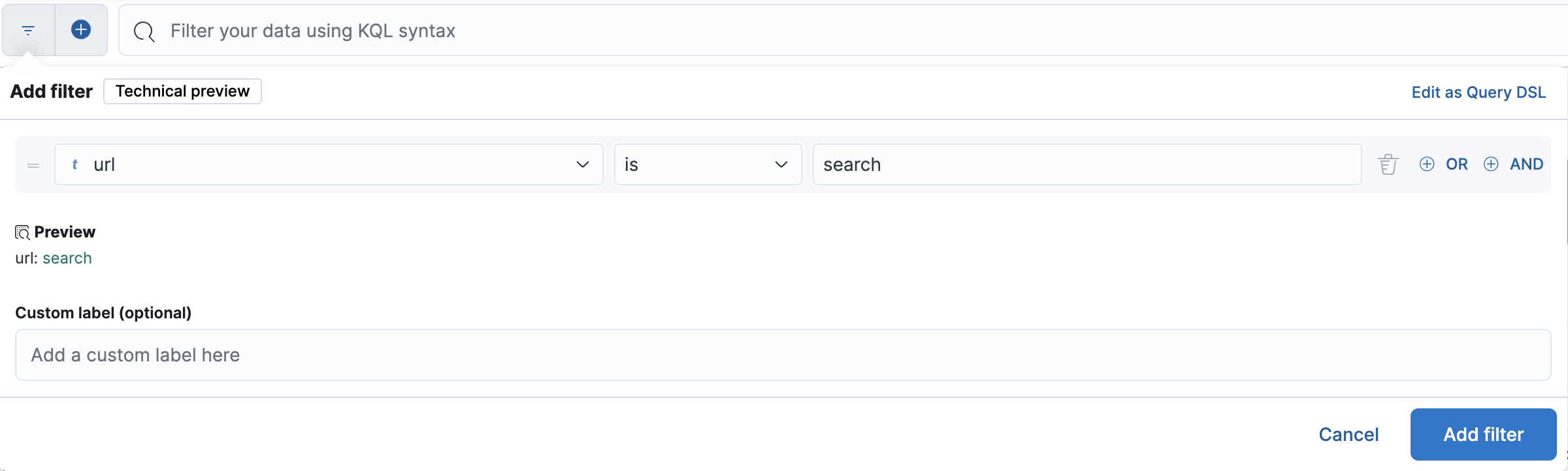 Add a url filter for search